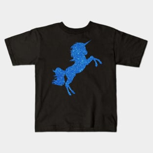 Bright Blue Faux Glitter Unicorn Kids T-Shirt